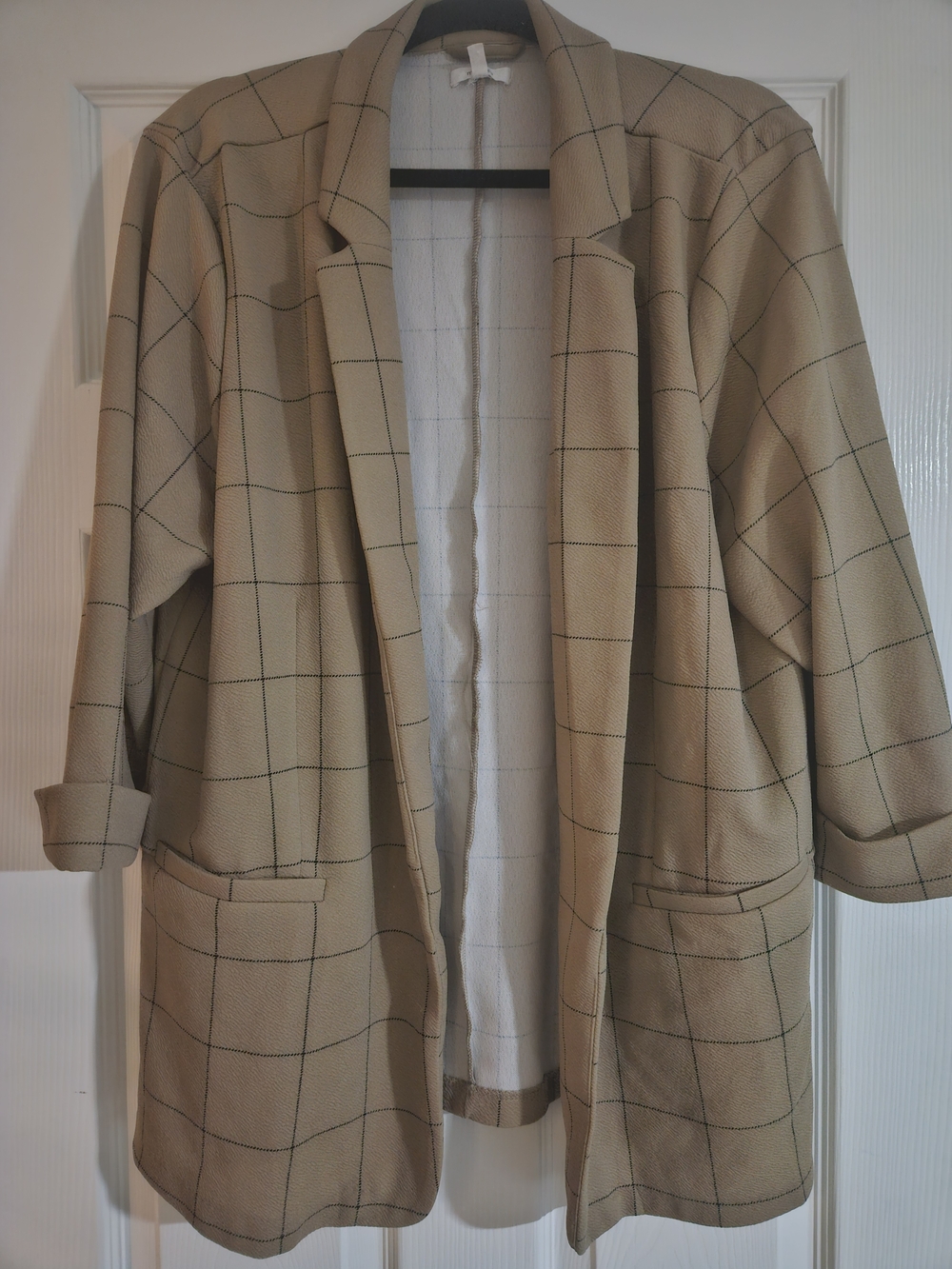 Maurices Tan Windowpane Open-Front Blazer